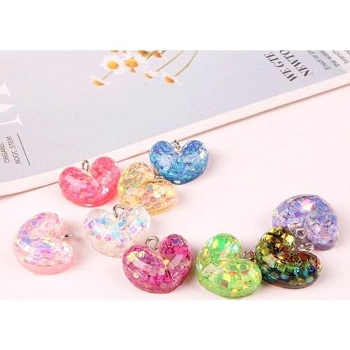 10pcs Sequin Flash Powder Plastic Love Half Pill Charms DIY Making Handmade Bracelet Necklace Jewelry Accessories New Fashion