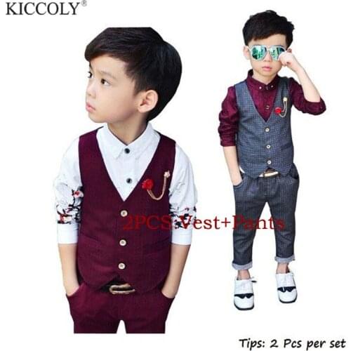 2016 Brand New 2Pcs Boys Spring Formal Wedding Vest Suit Top Quality Gentleman Boys Polka Dot Suit Children Wedding Suits