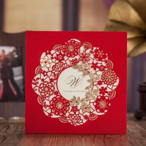 2015 simple design chinese red laser cut wedding invitation card with free shipping wedding invitations wedding decorations