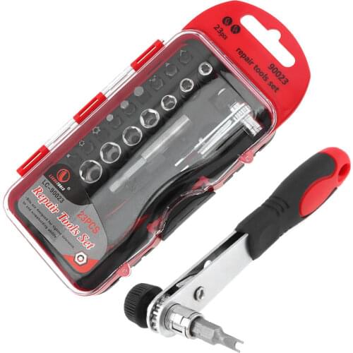 23pcs/set Portable Multifunction Ratchet Socket Wrench Set CR-V 1/4 inch Tools Kits for Motorcycle Auto Car Repair Tool Box