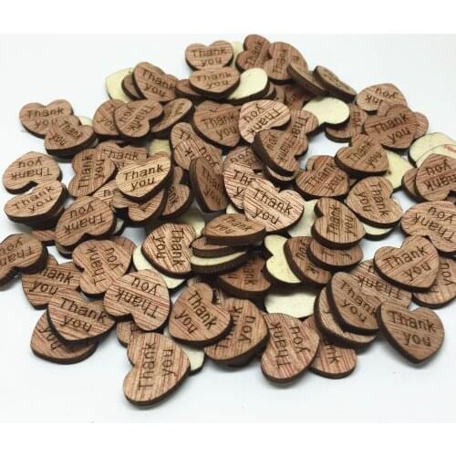 300pcs 15mm Thank you Heart Confetti Wood Embellishments Wedding Crafts Chips Toppers Cardmaking Scrapbooking