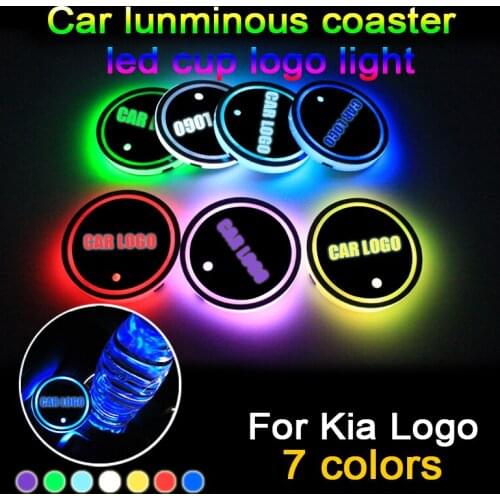 2PCS Led Car Cup Holder Coaster For Kia logo Light For sportage 2018 2019 2011 rio 3 4 k3 k4 k5 Car logo customization