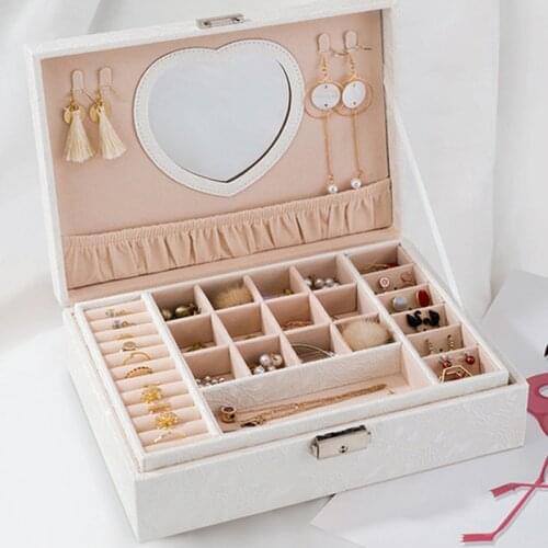 Large Capacity Jewelry Box Rings Necklaces Organizer European Style Korean With Lock Earrings Holder Heart-shaped Gift For Women