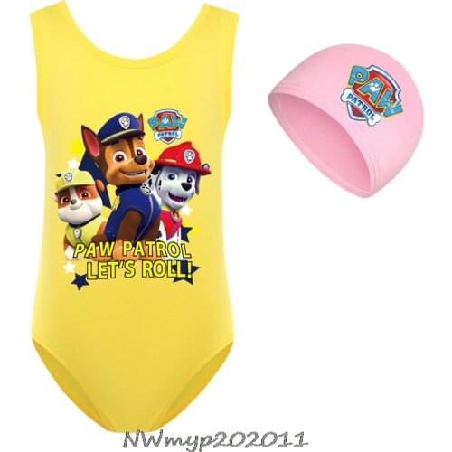 New 2021 Swimming Dress for Girls 2~14Y Baby Girls Swimsuit PAW PATROL Ins Children Swimming suit with cap Swimwear for kids