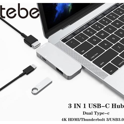 Tebe Dual Type-c 3.1 Hub to HDMI-compatible USB 3.0 PD Fast Charging Adapter For Macbook Air/Pro iPad USB 3.1 Hub Splitter