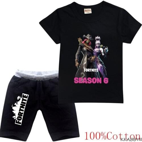 Fortnite Cartoon Printing T Shirt Children Tracksuits For Girls Boys Sport Suit Costume Tops Pants Clothing Set Summer