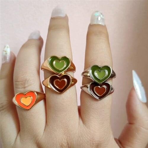 Luokey Japan And Korea Vintage Thick Oil Drip Heart Rings For Women Personality Simple Party Punk Finger Rings Fashion Jewelry