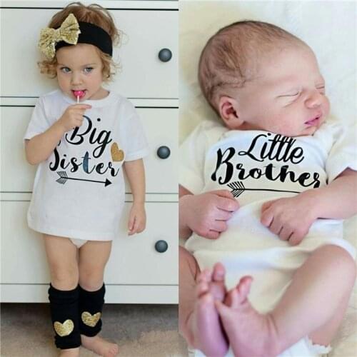 Family Matching Outfits Brother Sister Summer Tshirt Baby Boys Romper Little Boy Bodysuit Big Sister T-shirt Summer Kid Top Tees