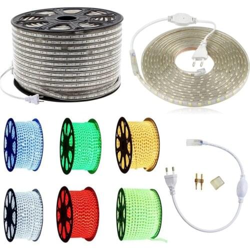 20M 15M 10M Waterproof Ribbon Colored Diode Neon Stripe with EU Plug 220V LED Strip Lights for Outdoor Garden Decor Strips Lamp