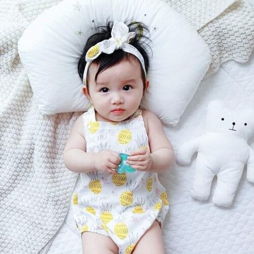 Summer Baby Rompers with Headband 2020 New Lovely Fruit Cartoon Newborn Girls Jumpsuit Sleeveless Backless Infant Boy One-piece