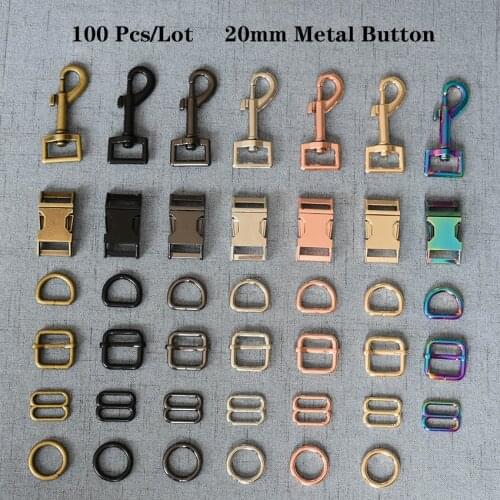 100 Pcs/Lot 20mm Metal Buckle Slider Adjustable Buckle D ring Dog Clasp Webbing Zinc Alloy DIY Collar 20mm7826