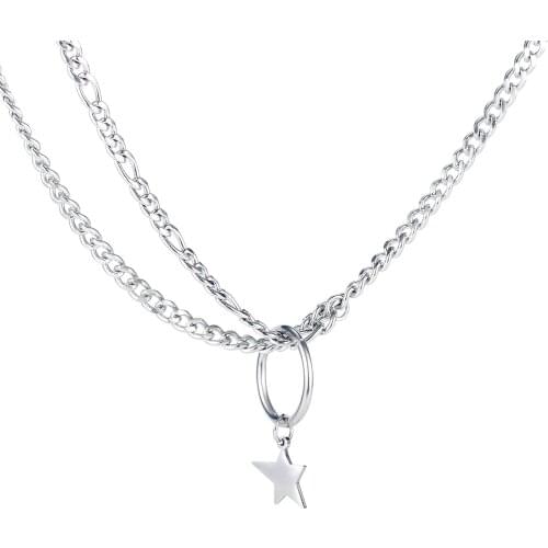 Minimalist Fashion Layered Chains Star Pendants Women Necklaces 2021 Kpop Egirl Aesthetic Stainless Steel Neck Jewelry Necklaces