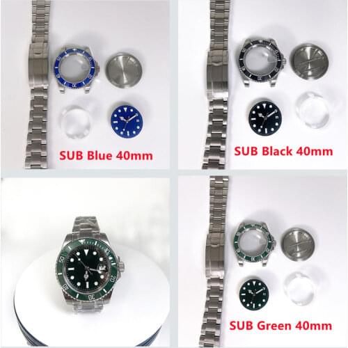 Mod 40mm stainless steel sapphire glass ceramic bezel watch case for rolex fit 8215 2813 movement