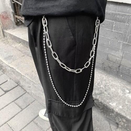 Fashion Punk Hip-hop Trendy Belt Waist Chain Multilayer Male Pants Chain Jeans Punk Silver Metal Big Ring Pants Chains YE62