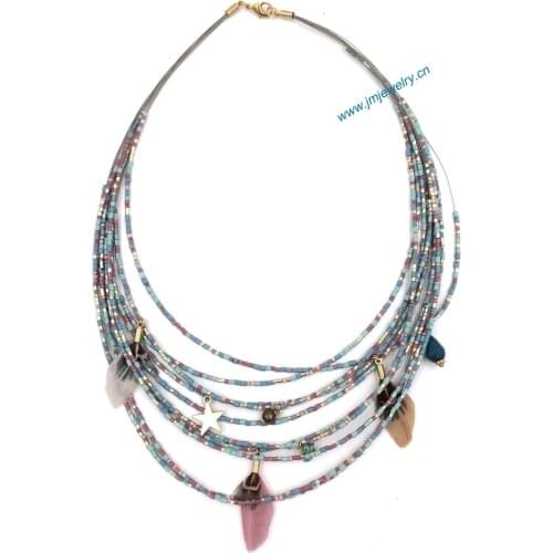 Fashion jewelry handmade Luxury necklace wholesale Bohemia collier statement Necklace sea beach summer style feather charm