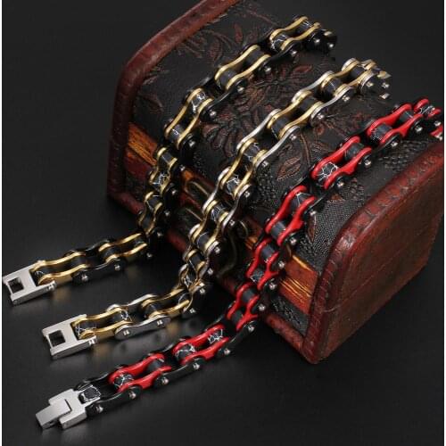 Trendy Fashion Stainless Steel Marble Pattern Bicycle Link Chain Biker Mens Boys Bracelet Bangle 8.45"(21cm) ,15mm Friend Gift