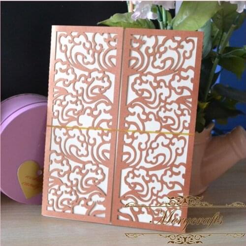 MR010 Classical Delicate Design Wonderful 250g Bronze Pearl Paper Two Folded Card Wedding Supplies Laser Cut Invitation Card