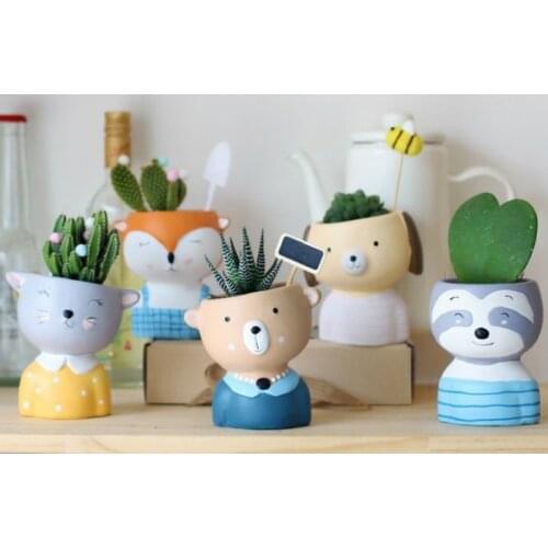Cartoon Doll Painted Flower Pot Ceramic Art Vase Planter Desktop Ornaments Home Decor Garden Pot Succulent Pot Plant Pot
