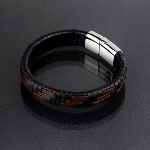 Hot Selling 13mm Width Mans Genuine Leather Bracelets Black/ Dark Brown Two Colors with Titanium Steel Clasp 18.5/19.5/20/22CM