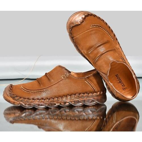 Men Casual Shoes Slip-On Genuine Leather Men men handmade shoes High Quality outdoor casual shoes Moccasins Big Size 38-46