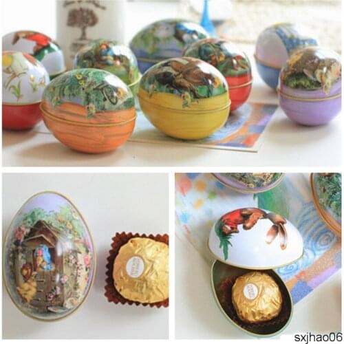 200piece/lot New Easter Eggs Shaped Candy Box Tinplate Case Easter Bunny Chick Printing Alloy Metal Trinket