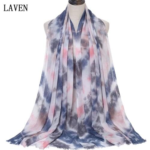New Elegant Tie Dye Cotton Hijab Scarf Women Muslim Fashion Tassel Head Scarf Ladies Shawl and Wrap Female Foulard Hijab Stoles