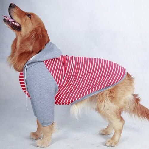 Big dog clothes autumn and winter clothes 100% cotton hooded sweatshirt Big dog striped sweater Warm fashion two-legged clothes