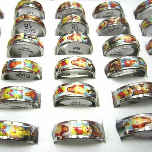Wholesale 50pcs Jesus Christ Mens Womens Stainless Steel Jewelry Religious Rings dropshipping