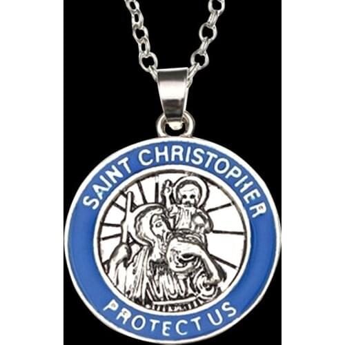 Retro Round Saint Christopher Pattern Pendant Necklace Mens Womens Necklace Metal Religious Pendant Accessories Party Jewelry