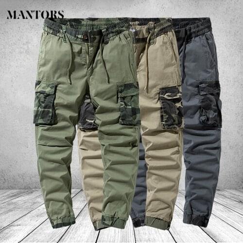 Casual Men Long Pants Fashion Male Sweatpants Fitness Joggers Pant Gyms Big Pockets Mens Cargo Trousers Armygreen Khaki Grey