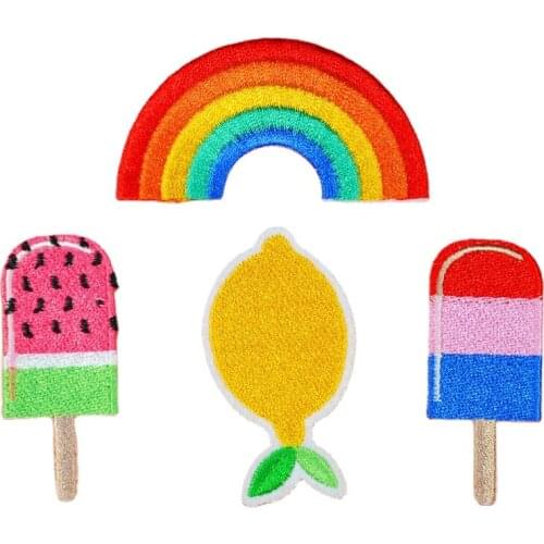 Rainbow Ice Cream Fruit Iron on Patches Sewing Embroidered Applique for Jacket Clothes Stickers Badge DIY Apparel Accessories