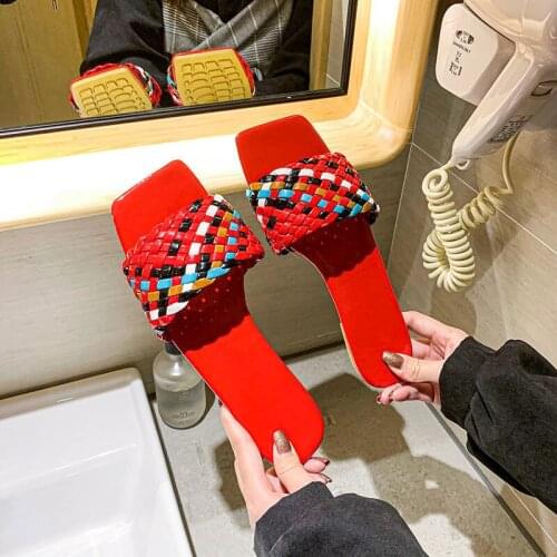Color Matching Woven Sandals Womens Online Celebrity Ins2021 Summer Women Shoes Slides Women
