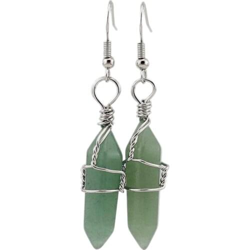 Natural crystal Hexagonal column earrings Diamond column diy handmade fashion Earrings