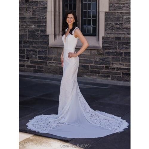 Luxury Floral Lace Wedding Dress Mermaid Chiffon Deep V Neckline Feminine Bridal Gowns Princess Vestido Branco Custom Mariage