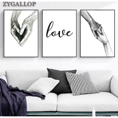 Nordic Poster Hand and LOVE Canvas Painting Sketch Pictures Print Decorative Painting Lover Wall Art for Living Room Decor Mural