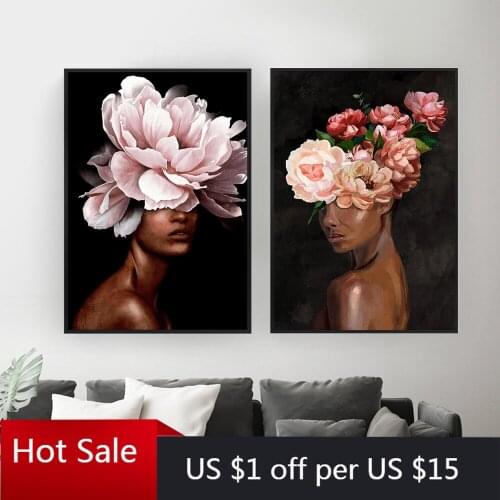 Nordic Modern Floral Peony Woman Abstract Fashion Style Canvas Painting Art Print Poster Pictures Wall Living Room Home Decor