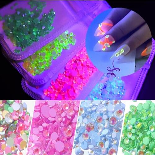 Luminous Crystal Mixed Nail Art Rhinestone Decorations Size SS6-SS20 3D Glitter Diamond Jewelly Glow in The Dark Gems Ornaments