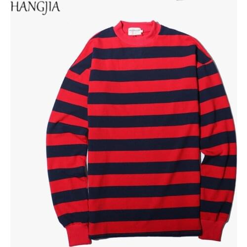 High Street Black Red Stripe Sweatshirt Men Women 2019 Oversized Drop Shoulders Spell Color Round Neck Pullovers Sweatshirts