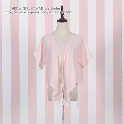 Dear Join "RuMengLing" Chiffon Tunic Outwear Blouse Summer Chiffon Short Sleeve Vintage Chinese Style Color White or Pink