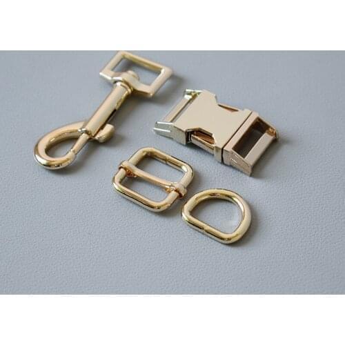 20 sets 20mm Metal D ring belt straps slider breakaway side release buckle spring hook diy dog collar leash set-gold