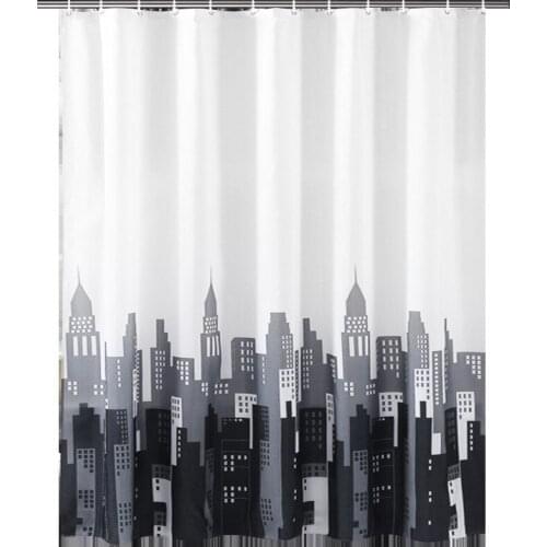 On Sale Trend Tower Patten Waterproof Shower Curtain Set with 8 Hooks Bathroom Curtains 3JL819