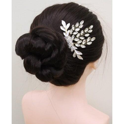 Vintage Gold Leaf Hair Comb Rhinestone Hair Jewelry Women Headpieces for Party Wedding Hair Accessories Bridal Headdress