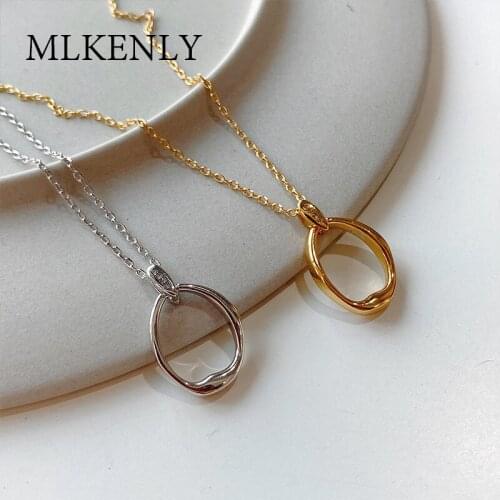 MLKENLY 100% 925 Sterling Silver Openwork Irregular Pendant Necklace for Women Elegant Minimalist Necklace Office Simple Jewelry
