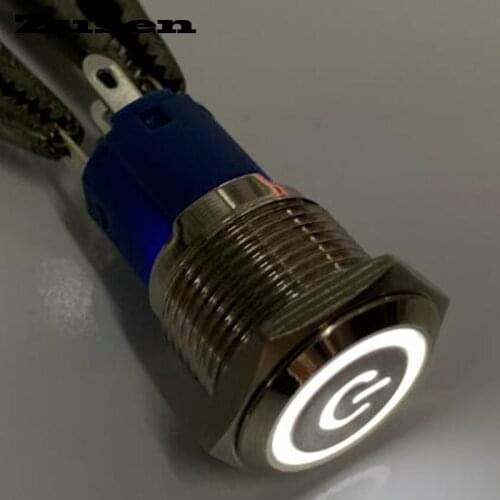 Zusen 16mm illuminated Power symbol momentary push button switch(ZS16F-11EP/W/12V/N illuminated power symbol)