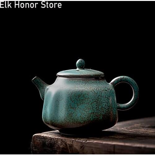 150ml Japanese Style Coarse Teapot Azure Flower Glaze Ceramic Tea Pots Handmade Hand Grasp Pot Household Kung Fu Tea Teaware