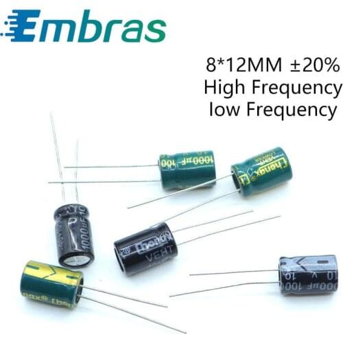20Pcs 8*12 High Frequency Low ESR Aluminum Electrolytic Capacitor Kit 16V 25V 450V 1UF 100UF 47UF 22UF Full Values Assorted Sets