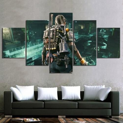 5 Piece HD Solider Picture The Division 2 Game Poster Paintings Tom Clancys The Division Poster Canvas Paintings Wall Art