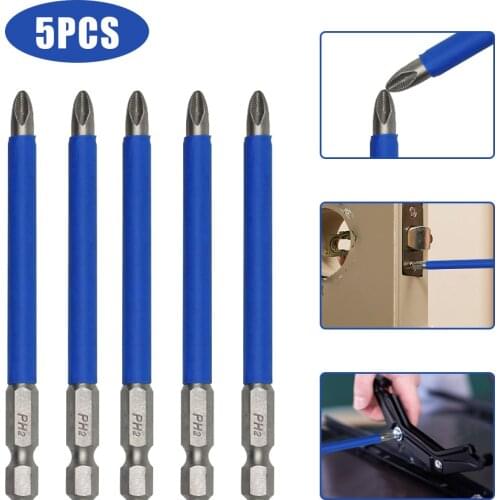 90/150mm Cross non-slip batch Head PH2 screwdriver set 5PC S2 strong magnetic wind batch head screwdriver head