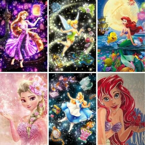 Disney Princess Characters 5D Diamond Painting Cross Stitch Kits Embroidery Full Drill Mosaic Resin Home Decor Girl Gifts