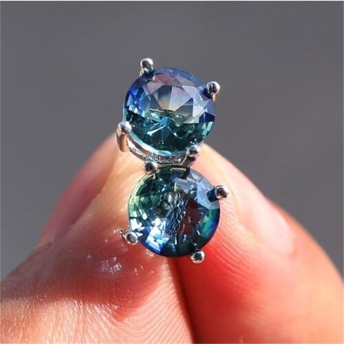 Blaike Luxury Silver 925 Jewelry Blue Round Zircon Stud Earrings for Women Bride Wedding Party Earring Jewelry Birthday Gifts